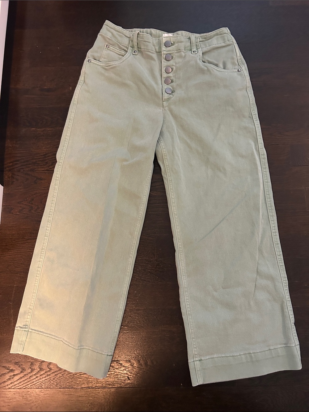 GAP Button-Front Wide Leg Jeans in Light Sage